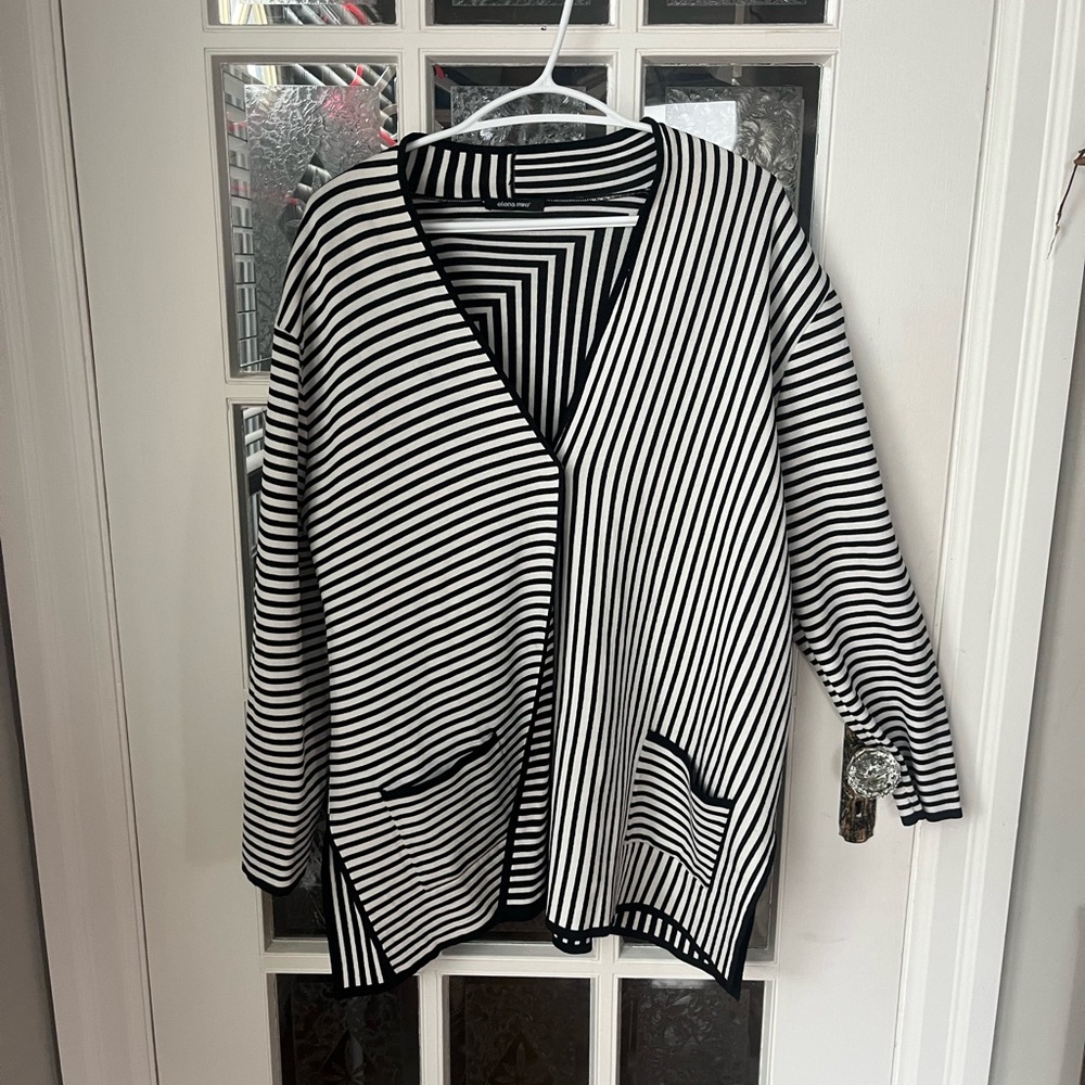 Elena Miro Monochrome Striped Knit | Designer Sweater | Size L